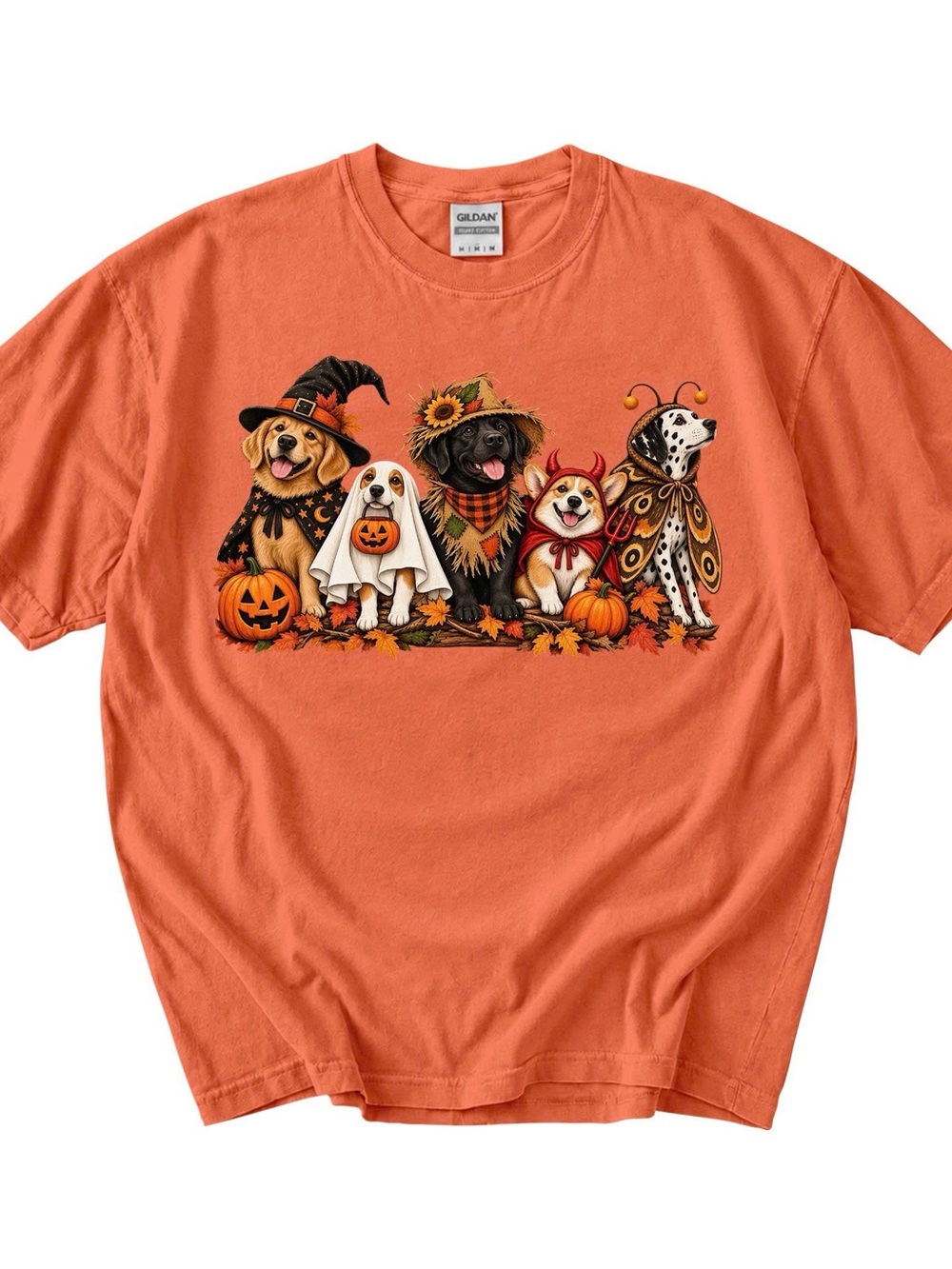 Gildan Orange Halloween Dogs Graphic T-Shirt